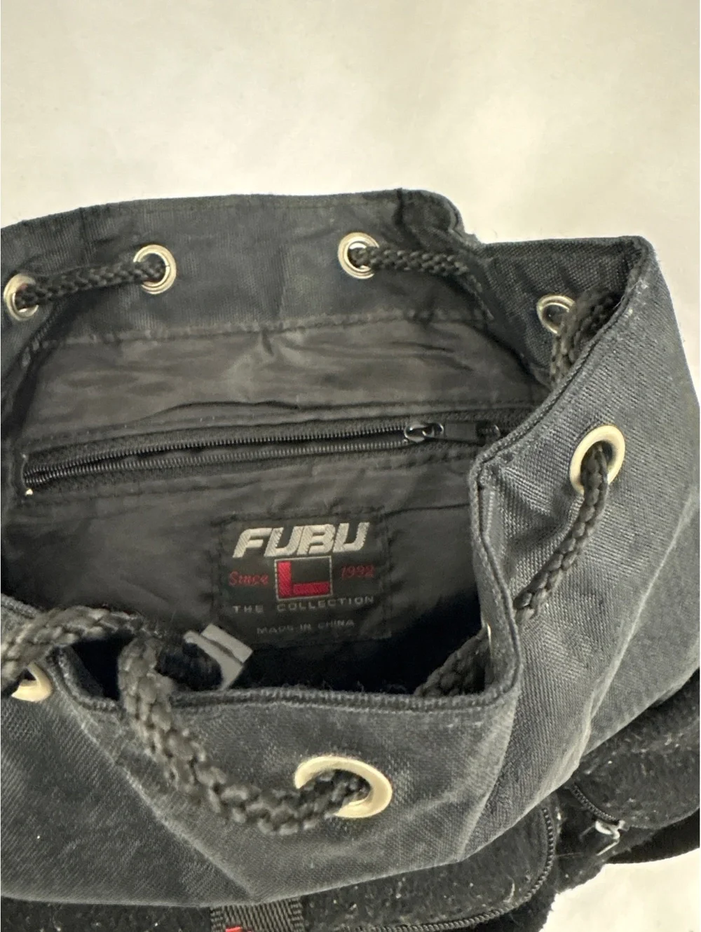 Vintage FUBU Black Sports Top Loader Backpack with Red Logo Straps